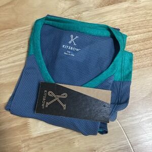Ladies Kitsbow Glorieta V-Neck Cycling Tee- Mineral Blue &‎ Green- Medium NWT